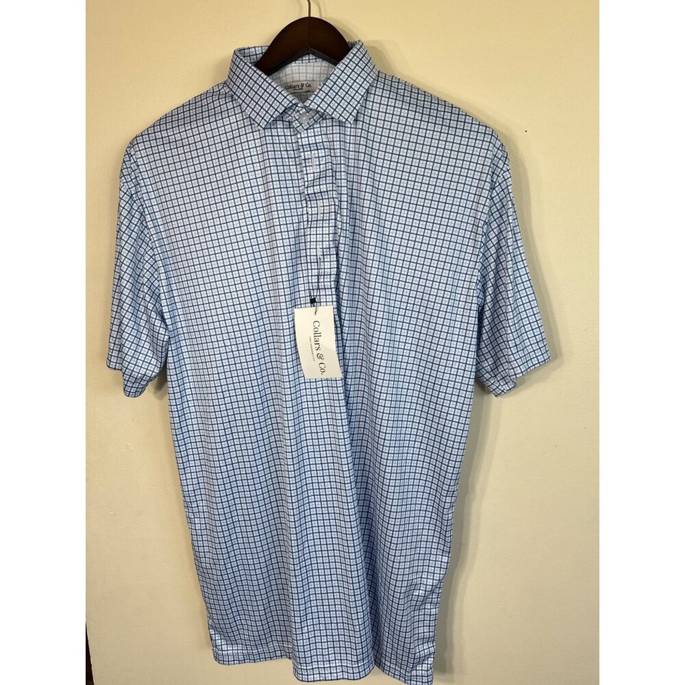 Collars & Co. Mens 2XL Blue & White Dress Collar Polo With Stretch & Moisture-Wi